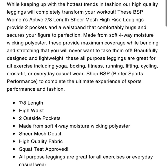 🔥SOLD🔥 BSP Activewear 7/8 Leggings - Picture 3 of 3